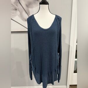 Like New We The Free Blue Waffle Knit Long Sleeve Top